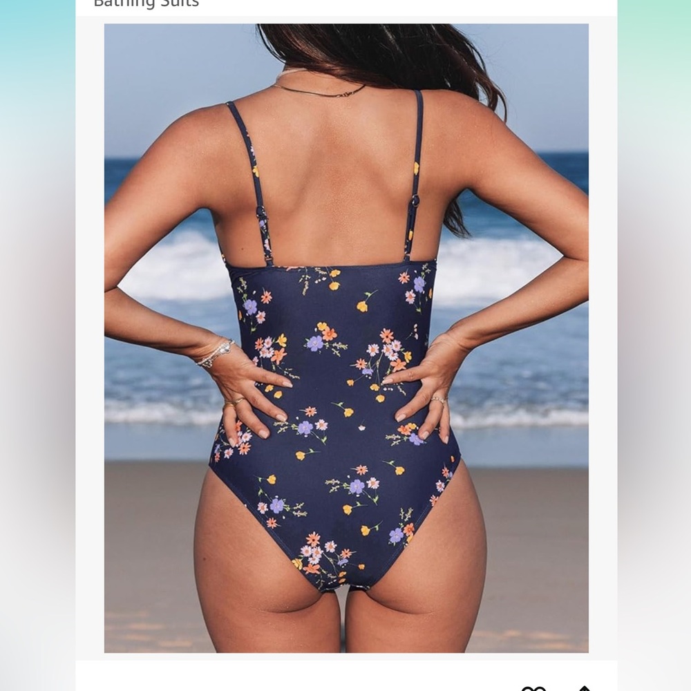 Cupshe Navy Floral One-Piece Swimsuit - Picture 2 of 7